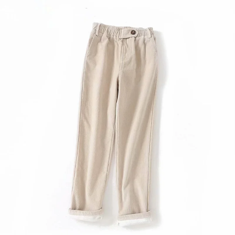 Winter Corduroy Pencil Pants Women Casual Elastic Waist streetwear Pant Solid High Waist trousers Women Loose Ladies Pants