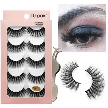 

10 Pair Winged 3D Mink Eyelashes HandMade Full Strip Lash Cruelty Free Mink Lashes+False Eyelash Applicator Tweezers Makeup Tool
