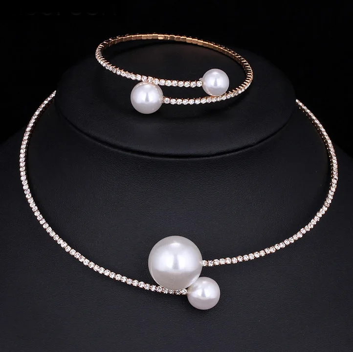 Bridal Necklace Pearl Korean Princess Perform White Accessory Sweet Beautiful Women Jewelry Wedding Necklace Earrings Sets (2)