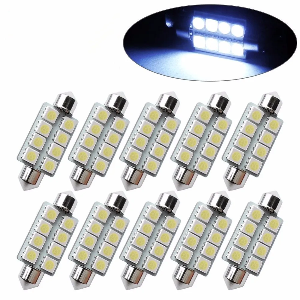 10 шт. 42 мм 8SMD 6500K Автомобильный интерьер свет гирлянда светодиодный внутренняя Карта Купол двери лампы 211-2 578 цвет белый