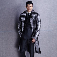 Genunie шуба мужская мода Топ Роскошная Шиншилла Шуба средней длины Толстая теплая одежда подлинный Феникс 1111D