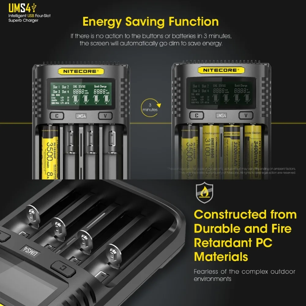 Зарядное устройство NITECORE UMS2 UMS4 UM2 UM4 SC4 для 18650 16340 21700 20700 22650 26500 18350 aa aaa|charger