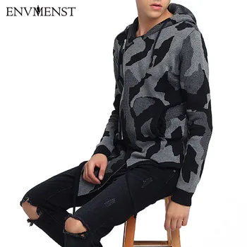 

Envmenst 2017 Hoodies Men Hip Hop Streetwear Irregular Zipper Men's Camouflage Hoodie Ripped Curve Hem Cardigan Sweatshirt