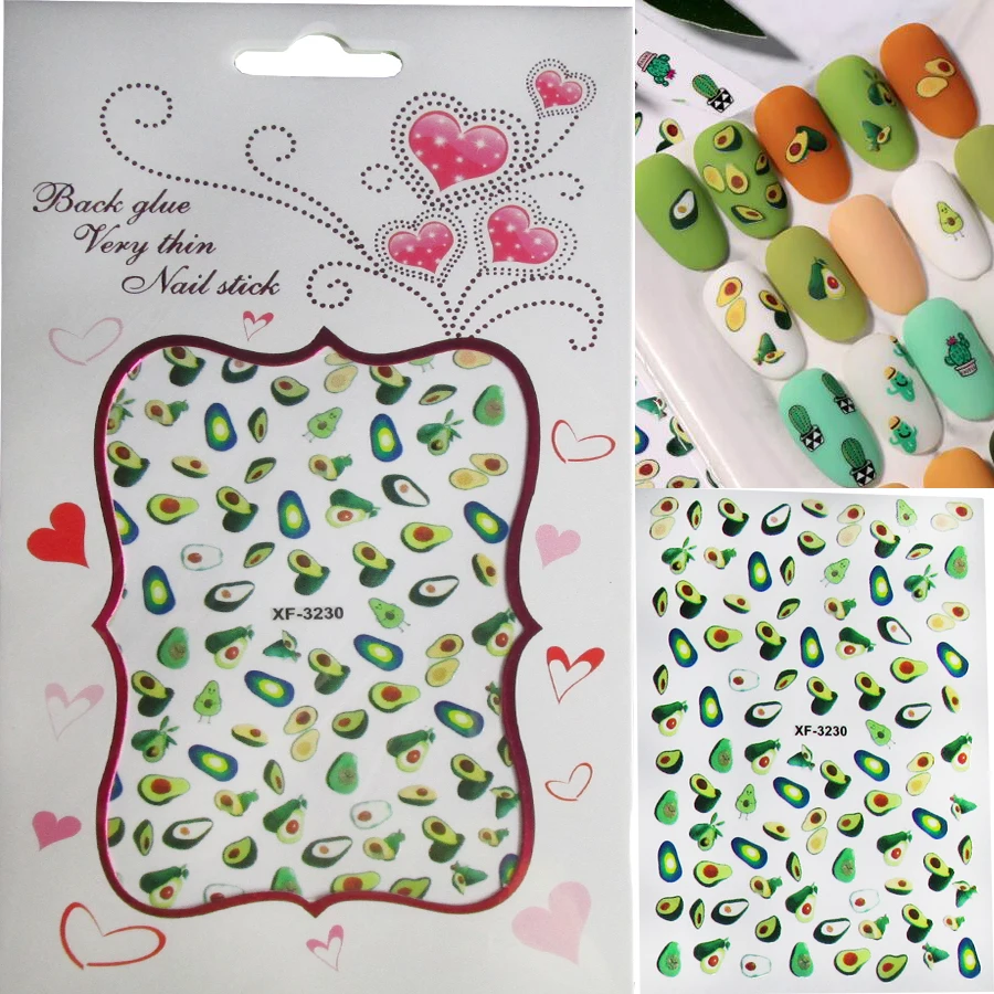 5pc 3D Flower Avocado Nail Art Stickers Decals Cactus Daisy Leaf Nail Foil Decals Nail Stickers Decoration for Women Girls Kids