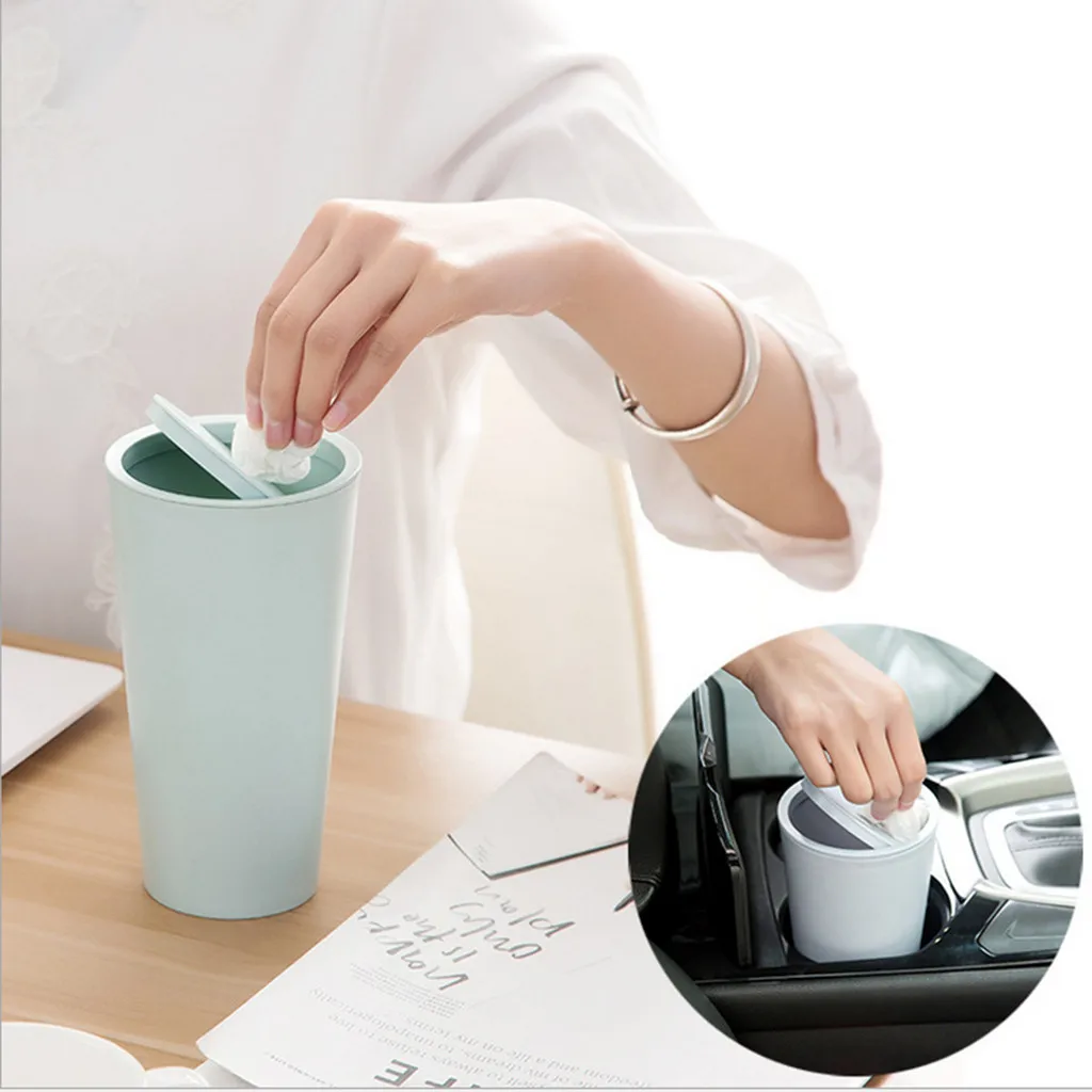 

shop owner recommended Desktop Plastic Plain Simple Trash Can Nordic Shake Cover Car Storage Bucket Household daily necessities