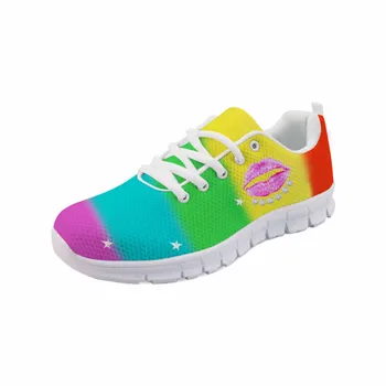 

NOISYDESIGNS flat Women Casual Shoes Rainbow Color 3D Sexy Lip Print Spring Comfortable Flat Shoes for Lady Shoes Zapatos Mujer