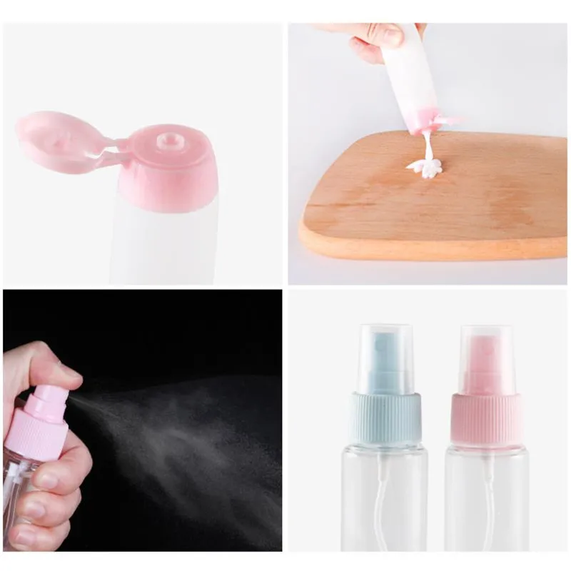 9pcs/set Women Portable Flight Travel Set Spray Bottle Pack Liquid Containers Shampoo Cream Cosmetics Refilable Bottles 20#630