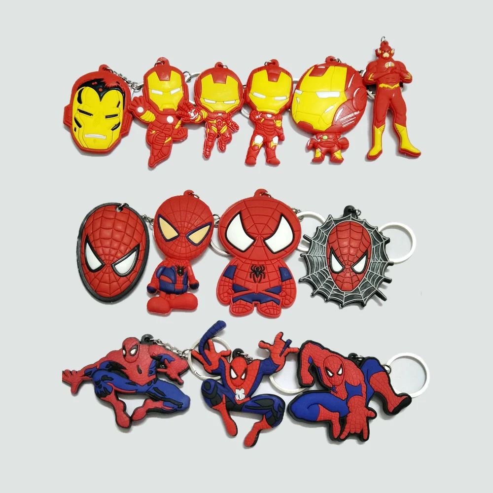 

2018 New Ironman Spiderman Keychain Pendant Cute Cartoon Soft PVC Key Chain 16 styles Jewelry Souvenirs Gift key Ring