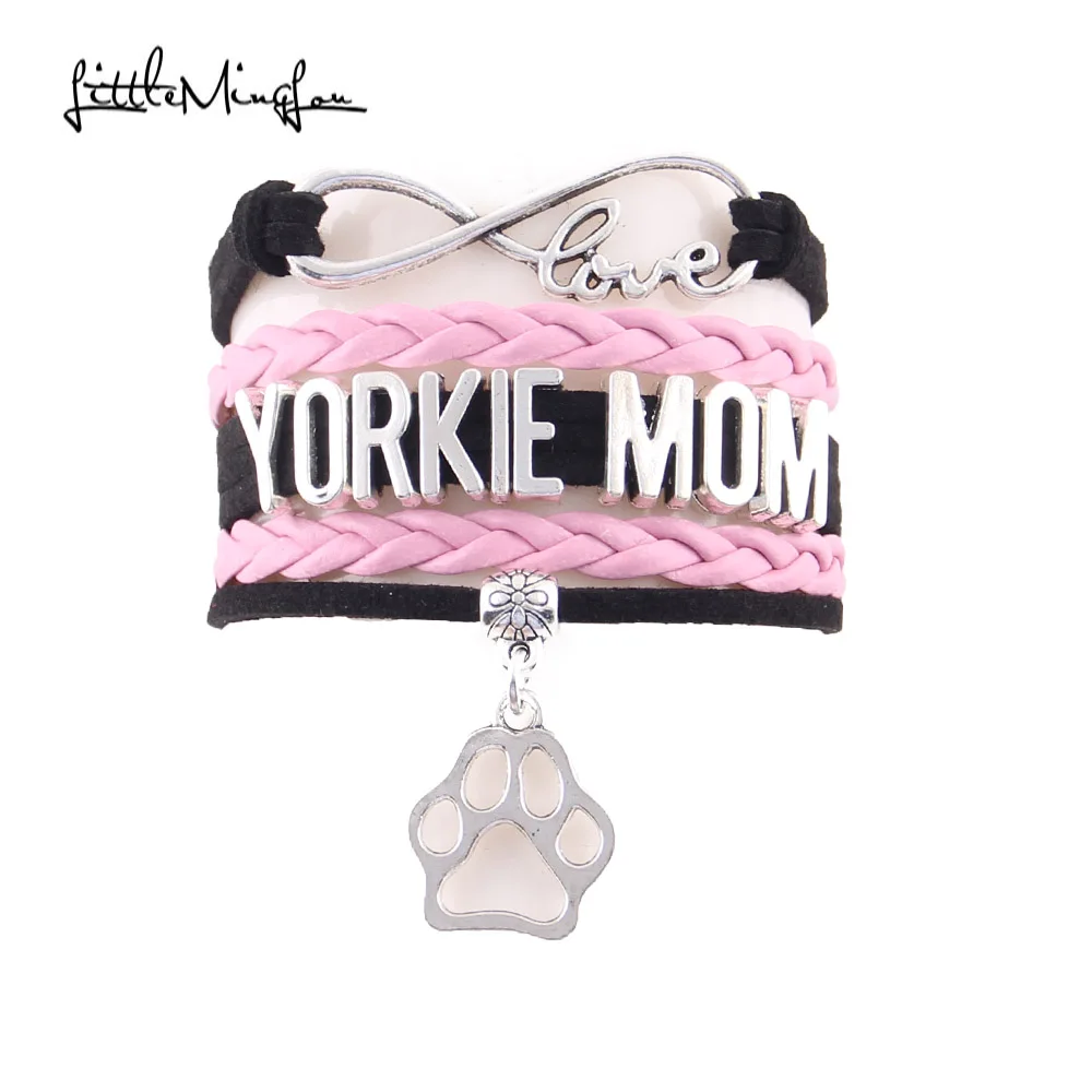 Женский браслет с кожаным ремешком в виде знака бесконечности|yorkie mom bracelet|leather wrap