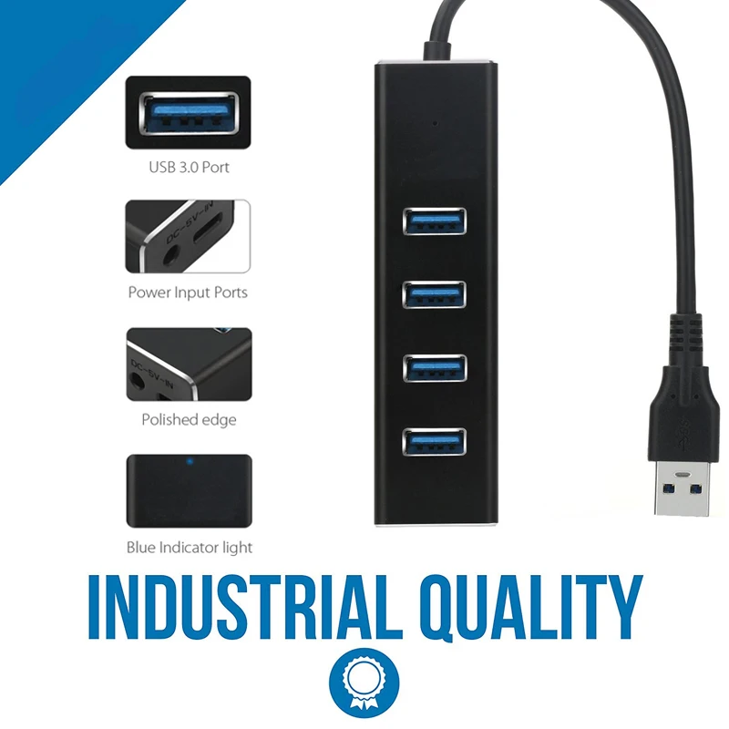 Алюминиевый USB 3,0 концентратор внешний 4 Порты и разъёмы USB разветвитель с блоком питания постоянного тока для микро USB Мощность Порты и разъёмы Micro B мощность и разъёмы для Ноутбук Apple MacBook Планшетные ПК Аксессуары концентратор 3,0 USB