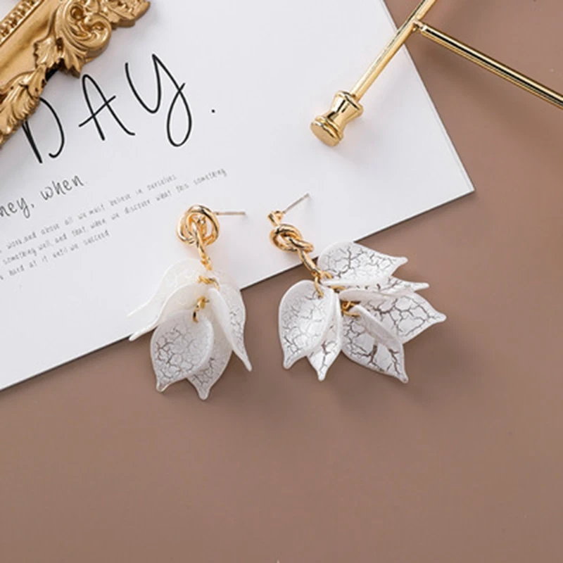2019 Summer Elegant Leaves Dangle Earrings Acrylic Long Tassel Earring For Women Korean Trendy Pendiente Tie Metal Brincos Girls | Украшения