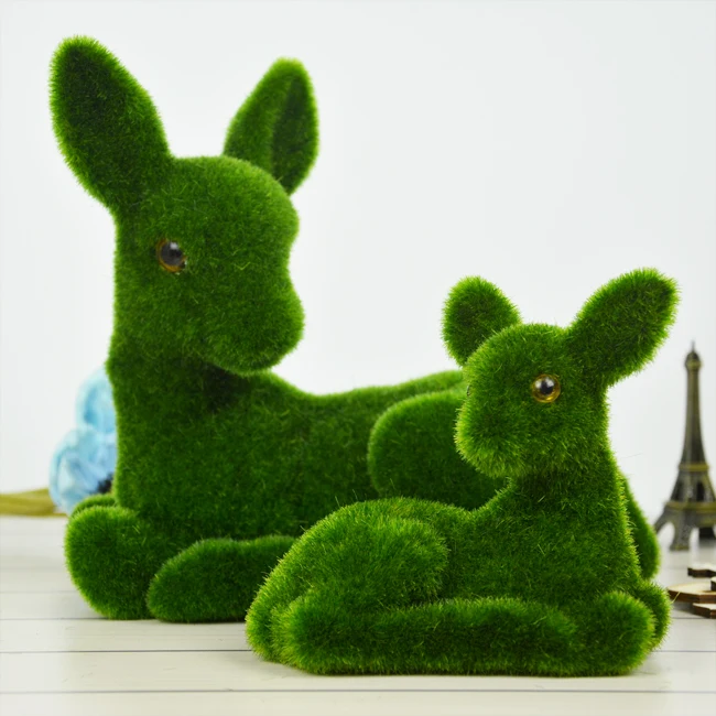 

Turf Deer Mother and child Set Handmade Artificial Moss Grass Animal Table Home Decoration Fake Plant Gift for Christmas