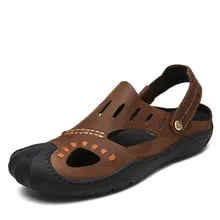 Хороший Мужские сандалии из натуральной кожи Модные Летние босоножки Для мужчин Винтаж