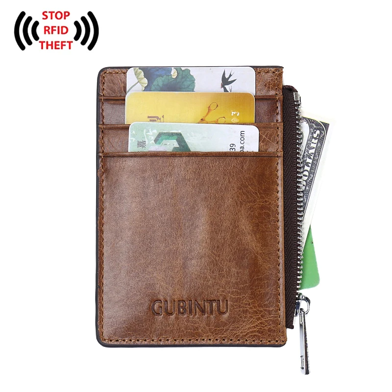

Vintage Genuine Leather Card Case Thin Mini Card Wallet Men RFID Business ID Credit Cards Holder Pack Coin Short Cash Pocket