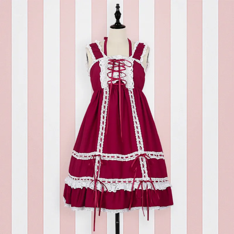

Julyee JSK Lace up cake cami Dress Women Japan Style Ladies Midi Sleeveless High waist Spaghetti Strap Bow Lolita Cute Clothing