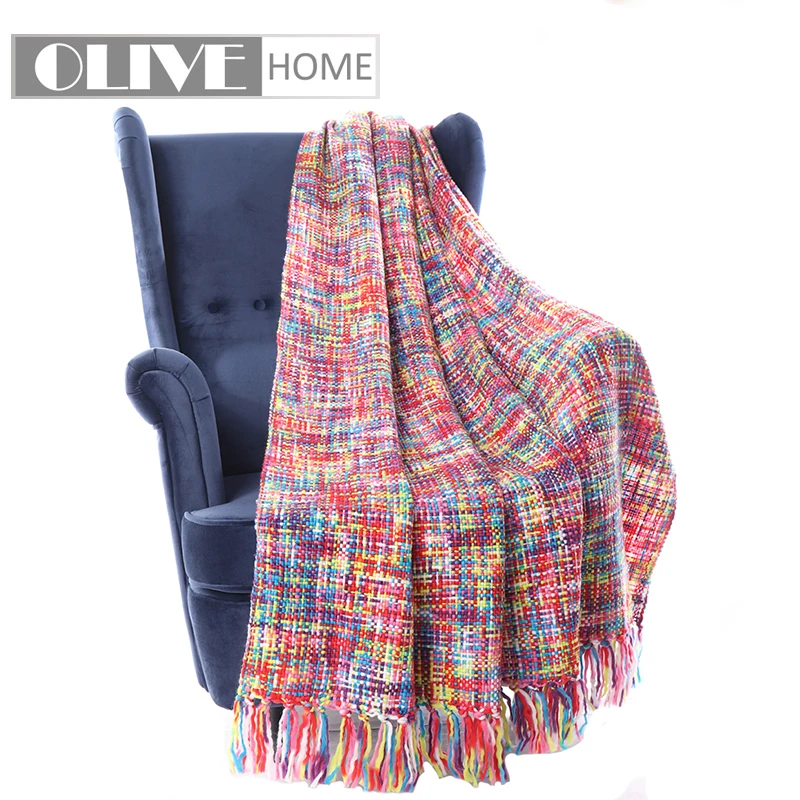 Battilo Tropical Style Multi color Rainbow Throw Blanket 63" X 49"in