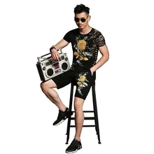 Summer Retro Gilded Rose Floral Two Piece Short Sets Tracksuit Men Tshirt Set with Shorts Half Pants Casual Slim Fit T-shirt