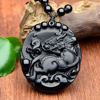 

black stone Kirin Pendant Evil spirits mascot Pendant Men necklace