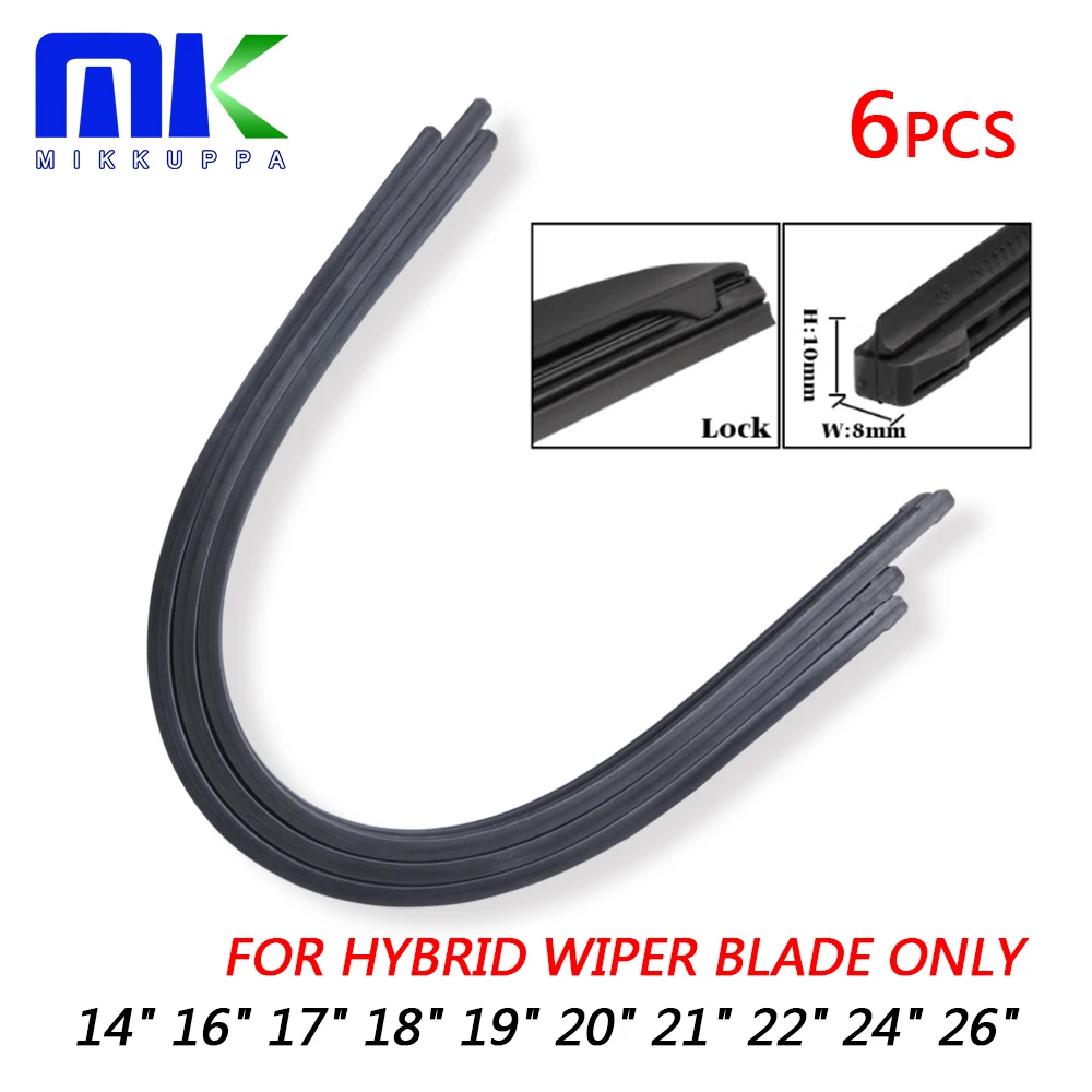 Mikkuppa Car Wiper Blade Rubber Refill 6pcs Natural Silicone Rubber
