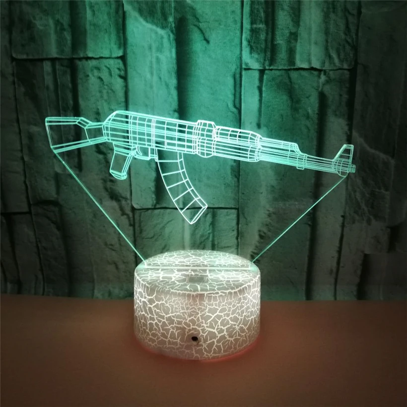 Новинка 3D Игрушечная модель пистолета ночник 7 цветов пистолет акрил USB зарядное устройство трещина База Светодиодный фонарик, рождественский подарок для детей