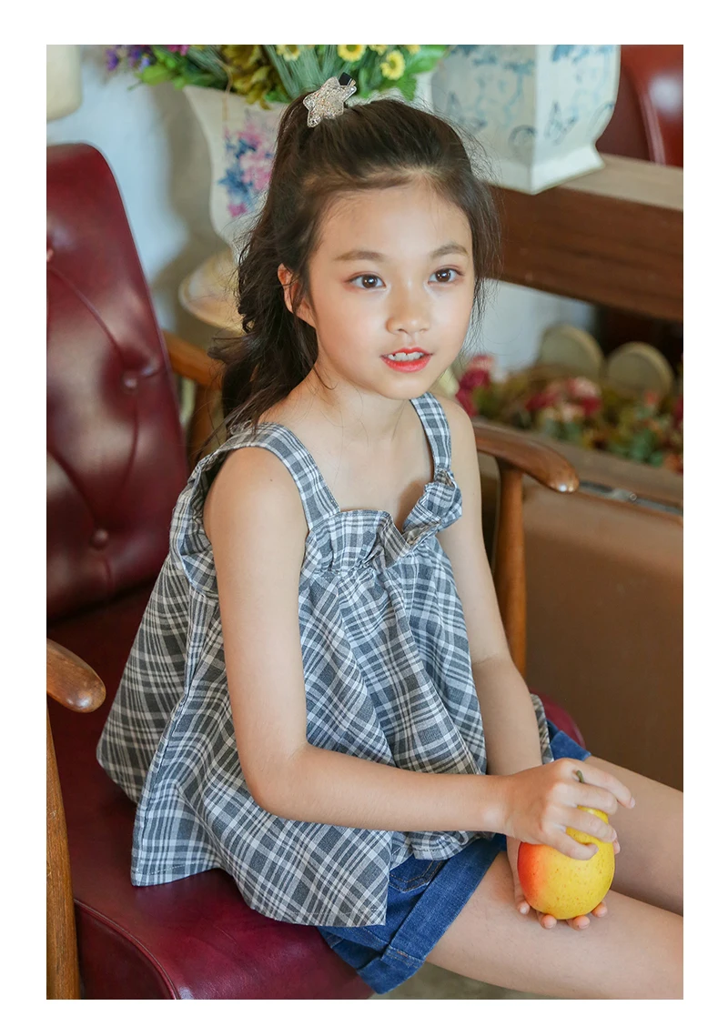 teenage girls blouses shirt clothing kids clothes children summer 2018 plaid cotton baby teens girl school sleeveless tops vest  4 5 6 7 8 9 10 11 12 13 14 15 16 Years little teenage girls kids clothing lolita blouse (12)