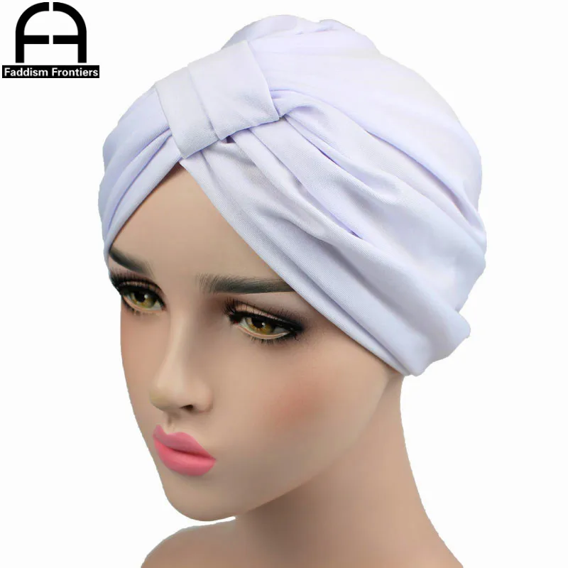 Женский тюрбан эластичный спандекс тюрбан шапка повязка мусульманский тюрбан головные уборы для банданы для химиотерапии аксессуары для волос - Цвет: Белый