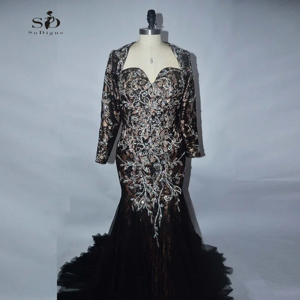 Вечернее черное платье SoDigne длинные элегантные платья с длинным рукавом Русалка vestido de festa размера плюс longos para festa
