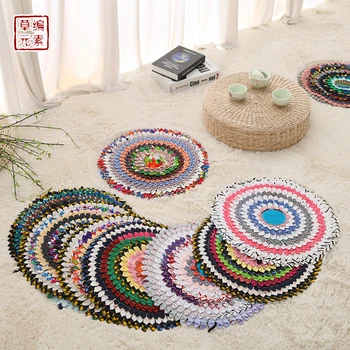 

Linen cloth Thai Southeast Asian ethnic wind hand color embroidery circular cushion floor futon 40cm