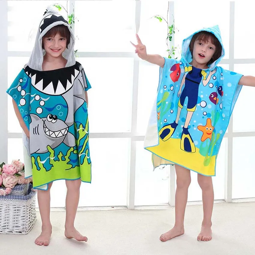 

New Children Cartoon Baby Hooded Bath Towel Bathrobe Cotton Terry Infant Kids Bathing Wrap Toddler Kids Gifts Size 90*60CM