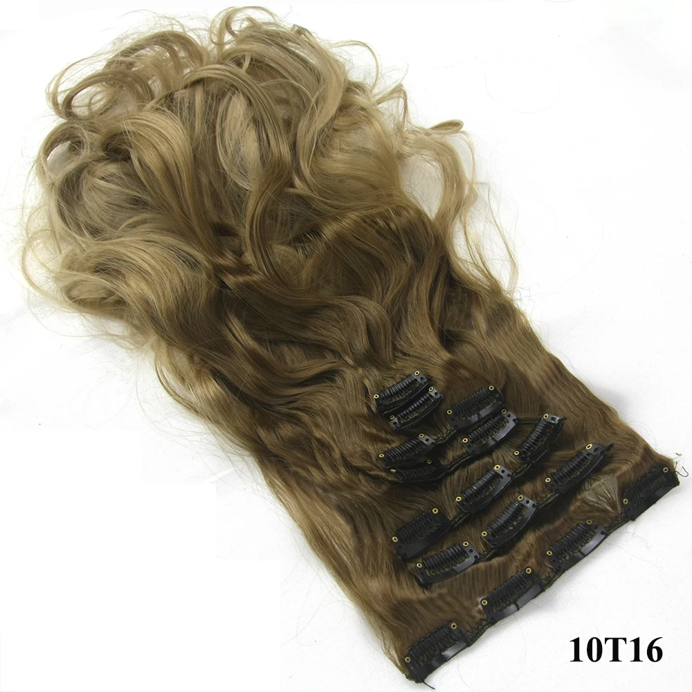 Soowee, 16 клипсов, длинные вьющиеся синтетические волосы на шпильках, блонд, черный, набор для наращивания волос на заколках, аксессуары для женщин на всю голову - Цвет: P18/22