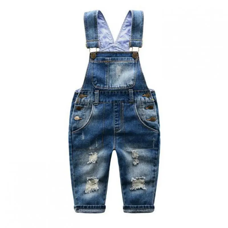 Boys And Girls Autumn Hole Denim Overalls Girls Denim Overalls Kids Jumpsuit Kids Denim Overalls