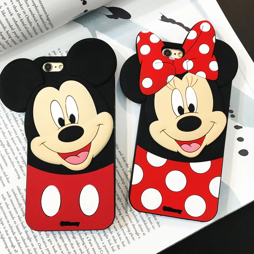 voor mij Vooravond Syndicaat Cute Cartoon Black Minnie Mouse Mickey Mouse Silicone Soft Case Cover Cases  For Iphone