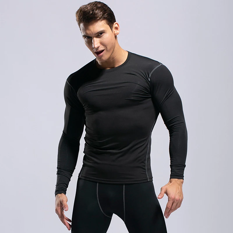 Gym Hommes Slim Compression T Shirt à Manches Longues Athletic Running Fitness Sweat 