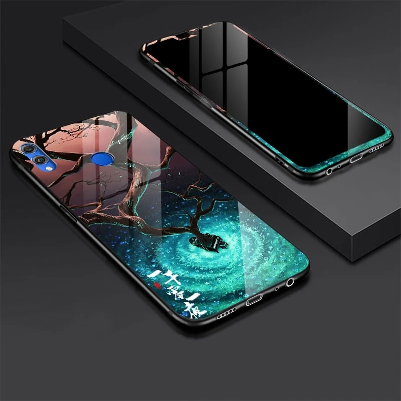 

Tempered Glass Case For Huawei Honor 8X Cover Cartoon Shockproof Glossy Cover for Huawei Honor 8X Tempered Glass Protector