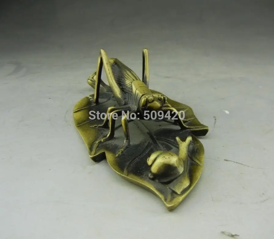 

fast ShippingRARE Absolutely Rare! Chinese bronze Statue - leaf /grasshopper/ snail
