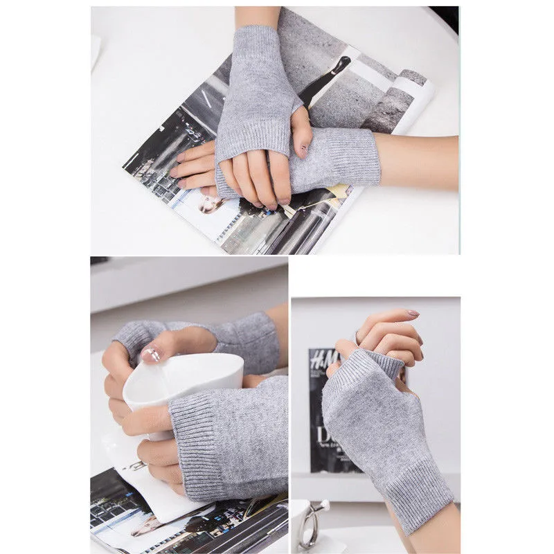 1 пара Для женщин кашемир теплые, без пальцев Зимние перчатки запястье руки теплые перчатки однотонные модные перчатки Для женщин