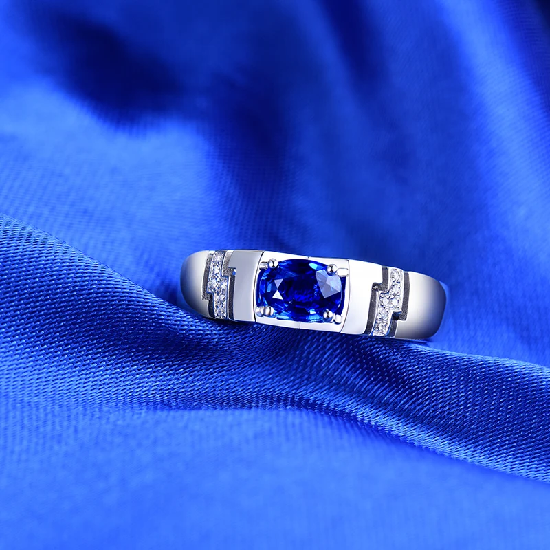 LOVERJEWELRY мужские кольца 1ct Натуральный Синий сапфир Настоящее Твердое 14K белое