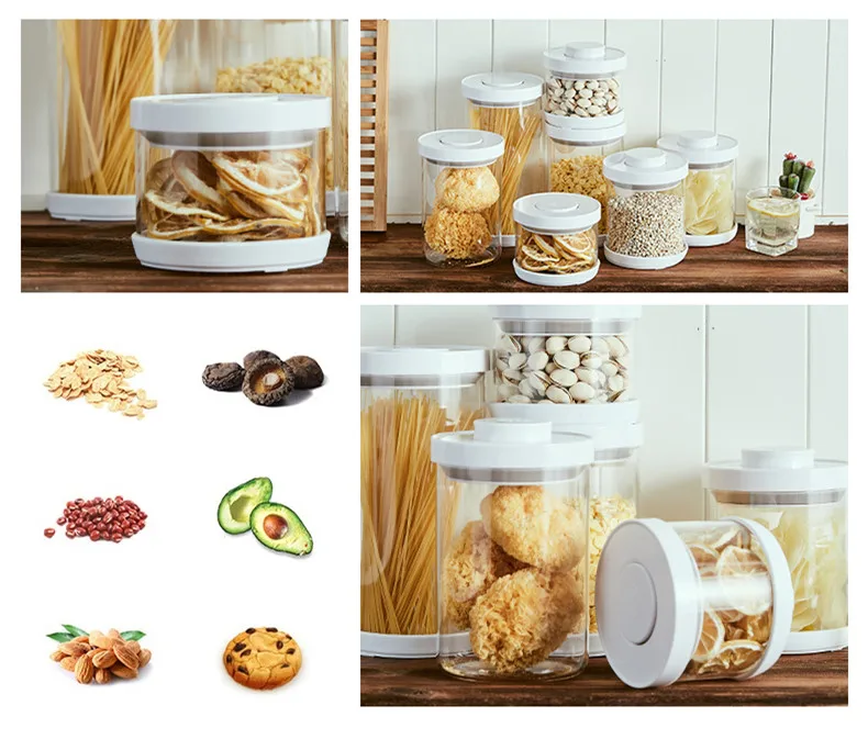 Airtight Food Glass Storage Box with Acrylic Spoon for Use Storing Cookies Sugar Flour Spices and Other Foods