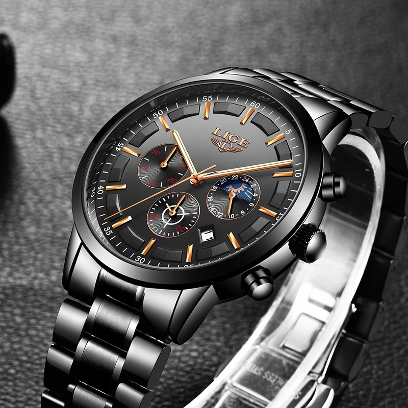 LIGE Fashion Mens Watches Top Brand Luxury Business Waterproof Quartz Watch Men Full Steel Sport Wristwatch Relogio Masculino