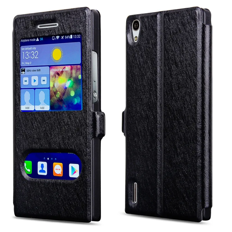 

Original Brand Cover for Huawei P7 Case With Windows Made of Silk Pattern PU Leather, P7 Flip Leather Case With Stand Function