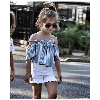 

Cute Newborn Baby Girls Clothes Set Fashion Kids Girl Striped Off Shoulder Tops+Shorts 2pcs Outfits Baby Clothes