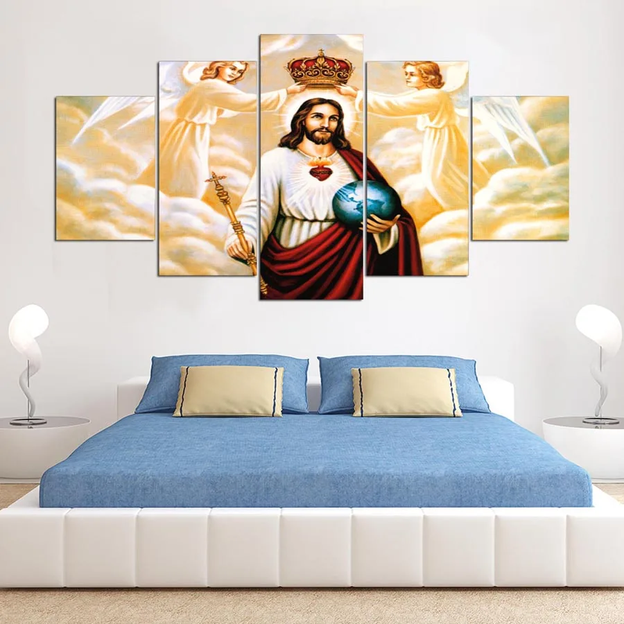 

Canvas Wall Art Modular Frame Picture Landscape 5 Panels Jesus Canvas Painting Modern Living Room Decorative Kids Room