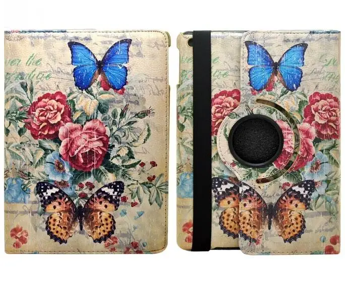 

Vintage butterfly flower pattern painted leather 360 degree rotating bracket cases for Apple ipad 2 3 4 Tablet case