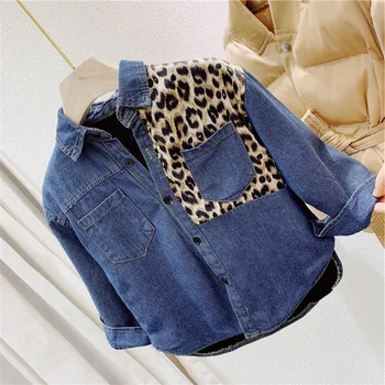 

Baby Girl Denim Shirts Cotton Long Sleeve Casual Vintage Leopard Shirts for Girls Blouse Toddler Shirts School Uniform INS Hot