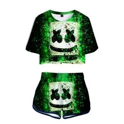 Модные крутые DJ Marshmello сексуальные футболки женские 3D Harajuku сексуальный узор футболка хип-хоп новые шорты Повседневная рубашка шорты 2 шт