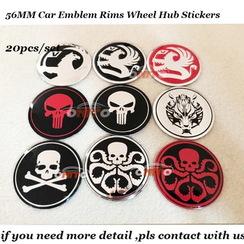 

20pcs/set 56MM Stickers For Vauxhall punisher ghost Hydra Wolf logo badg Car emblem Wheel hub center Stickers label Covers