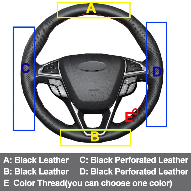 HuiER ручная швейная крышка рулевого колеса автомобиля Нескользящая Автомобильная Стайлинг черная кожа для Ford Fusion Mondeo- EDGE