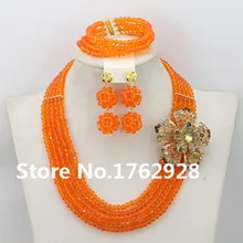 Новая коллекция, оранжевый цвет, Женский Стильный Кристалл бисера нигерийские Свадебные африканские бусины комплект ювелирных изделий