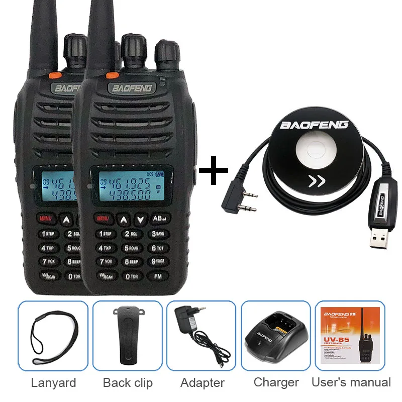 add cable 2 шт. BAOFENG UV-B5 рация UHF VHF портативный любительский радиопередатчик 99CH мобильный радиоприемник приемопередатчика Comunicador FM VOX+ наушник - Цвет: add cable