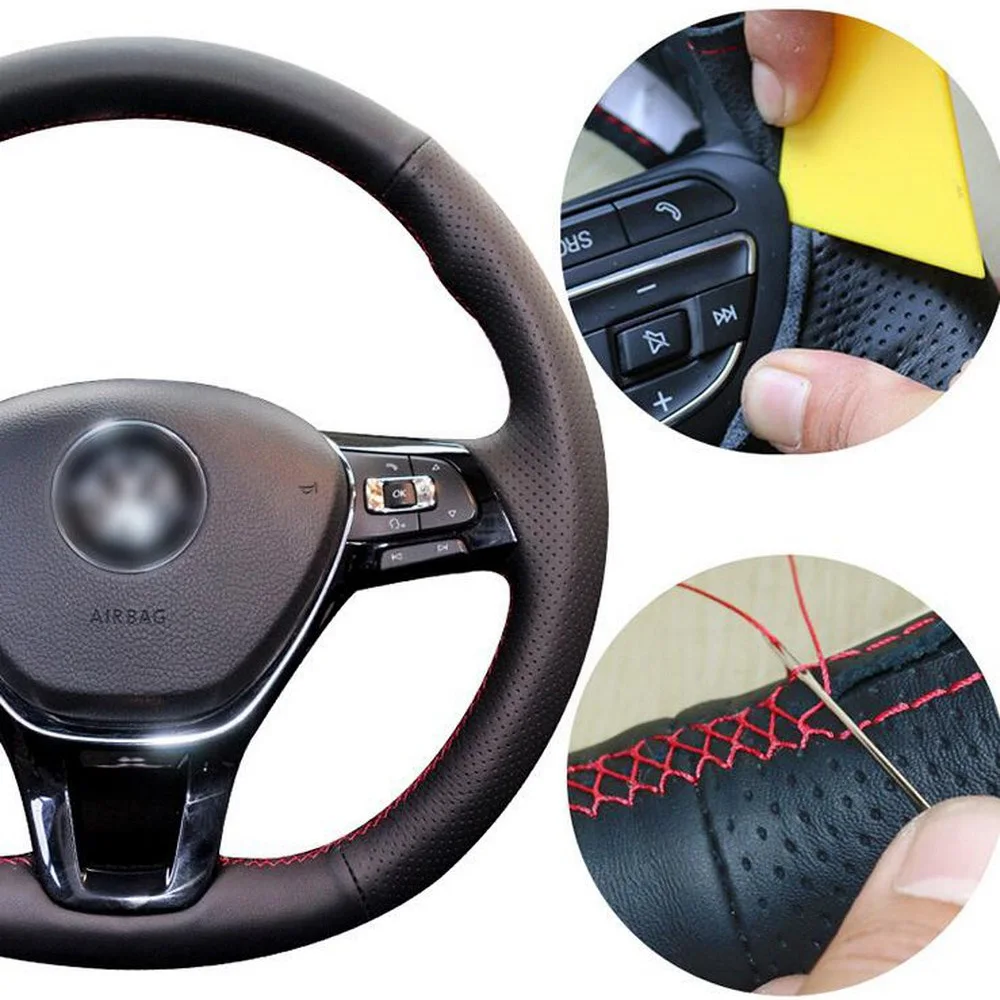

38cm Leather Car Steering Wheel Cover For Volkswagen Golf 7 MK7 Polo Jeta Passat B8 2016 Auto Steering Wheel Cover